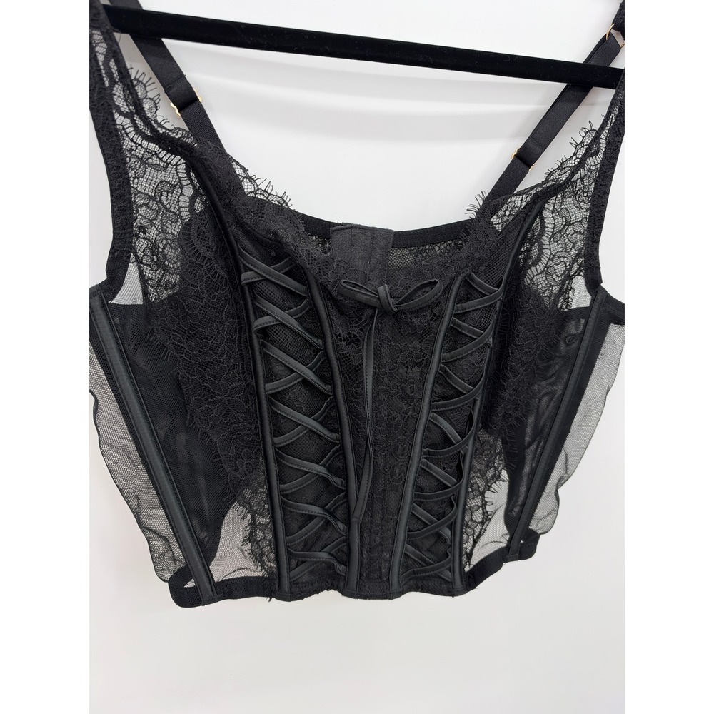 Victoria's Secret Dream Angels Black Lace Up Corset Bustier Top XL
